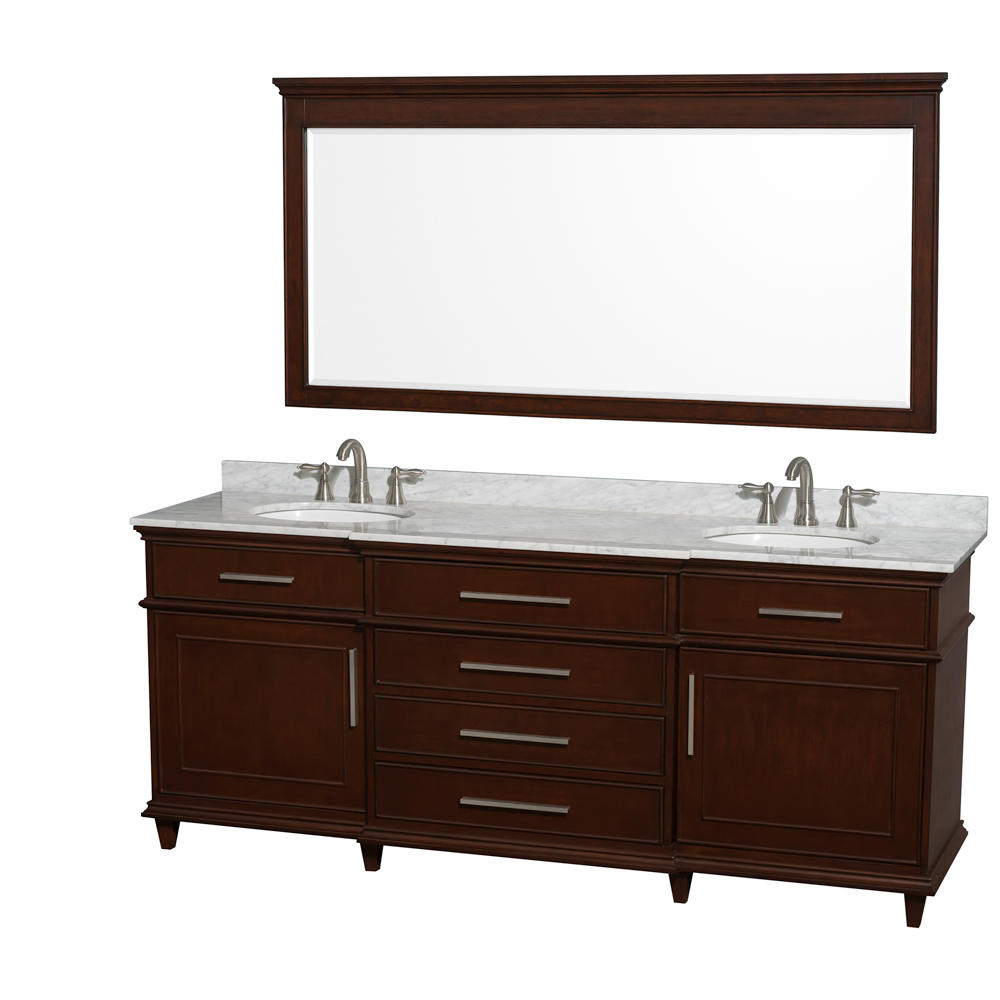 Double Bathroom Vanity Chestnut Marble Top Oval Mirror