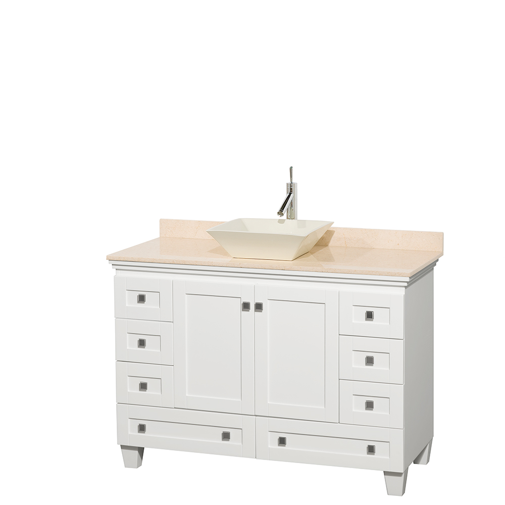 Single Bathroom Vanity White Ivory Marble Countertop Bone Sink