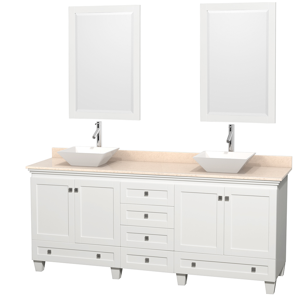 Porcelain | Bathroom | Wyndham | Marble | Vanity | Mirror | Double | Ivory | White