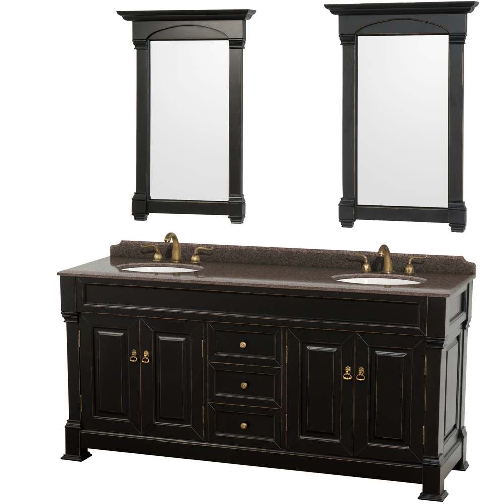 Double Bathroom Vanity Black Imperial Brown Granite Countertop Undermount Oval Sinks Mirrors