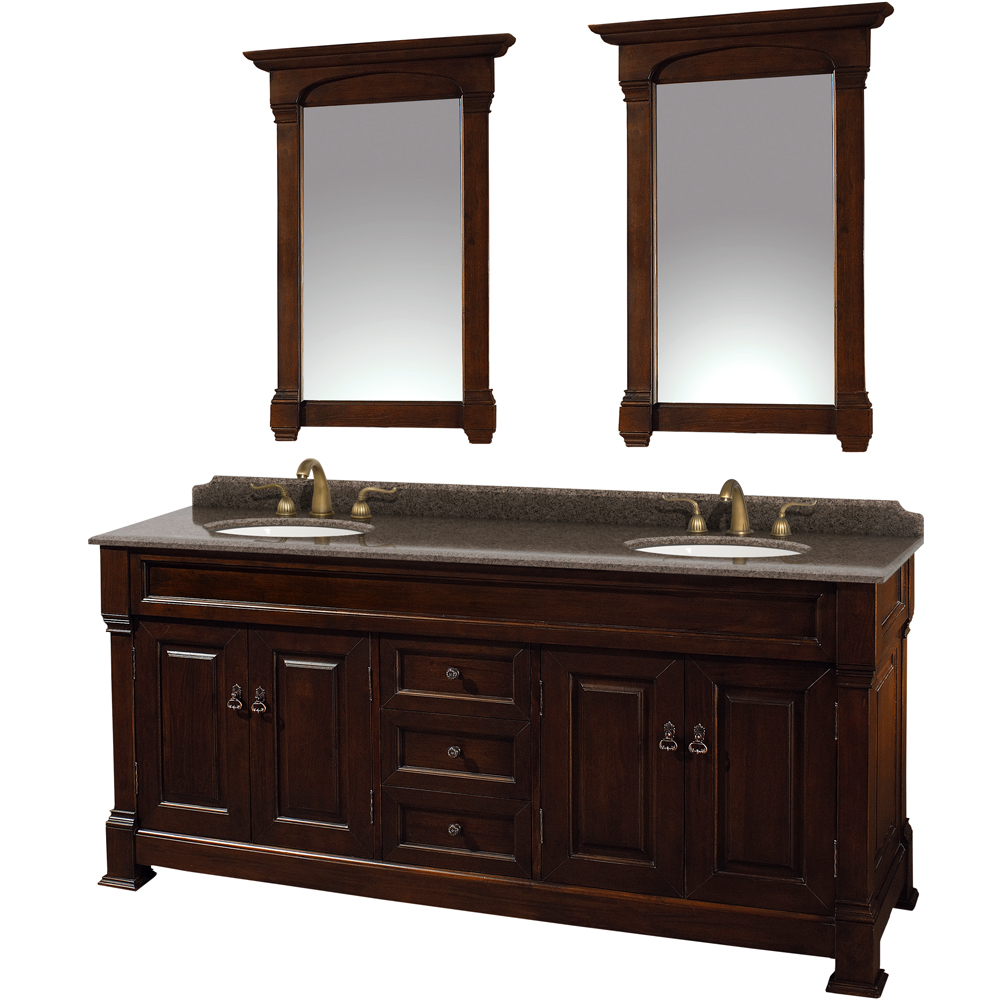 Wyndham Furniture Double Bathroom Vanity Cherry Oval Mirrors
