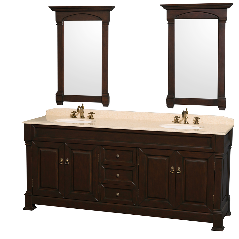 Wyndham Furniture Double Bathroom Vanity Cherry Marble Sink Mirrors