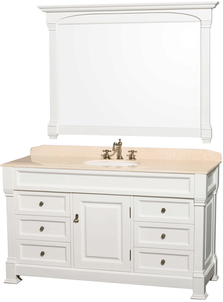 Wyndham Single White Marble Top White Undermount Round Sink Mirror