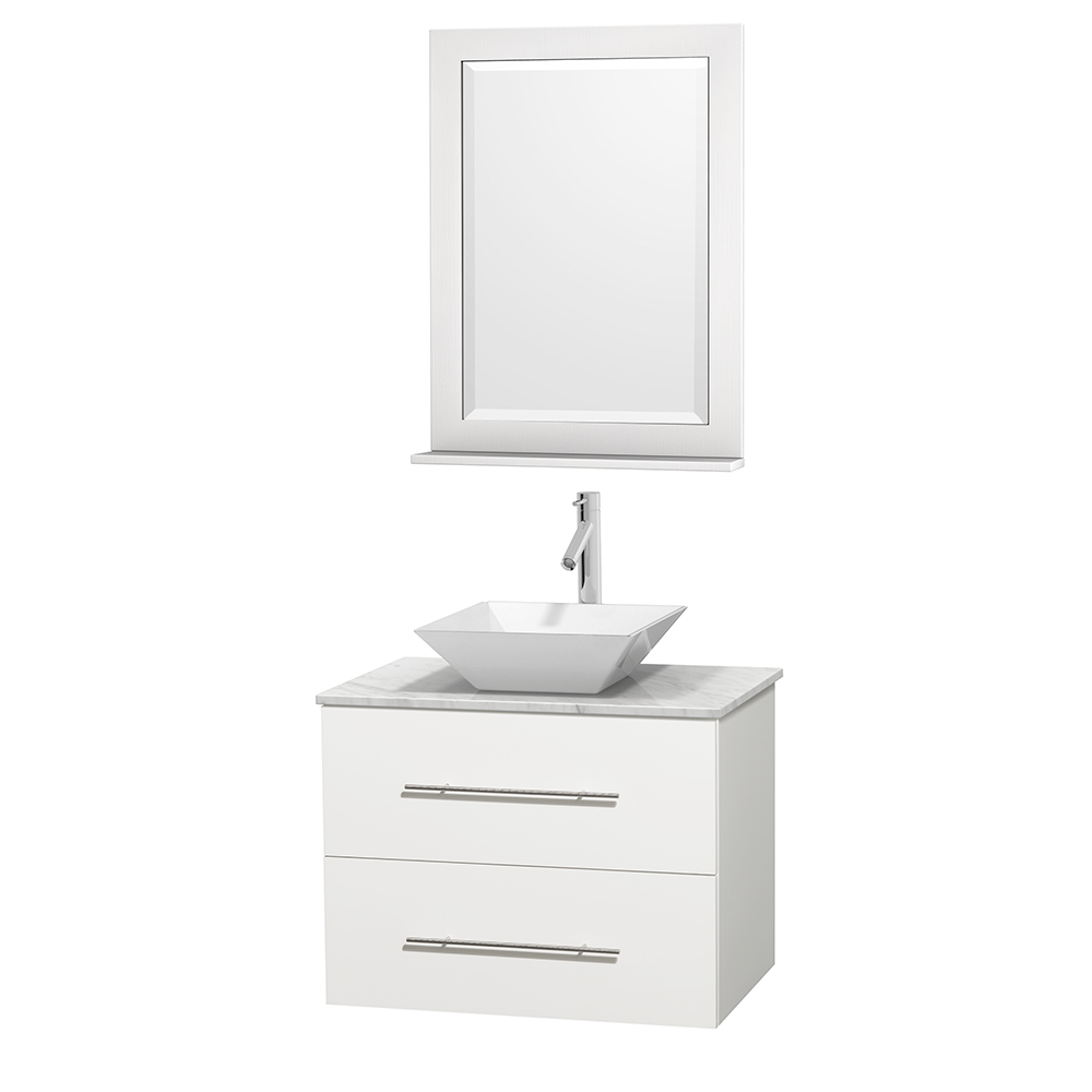 Porcelain | Bathroom | Wyndham | Marble | Vanity | Mirror | Single | White