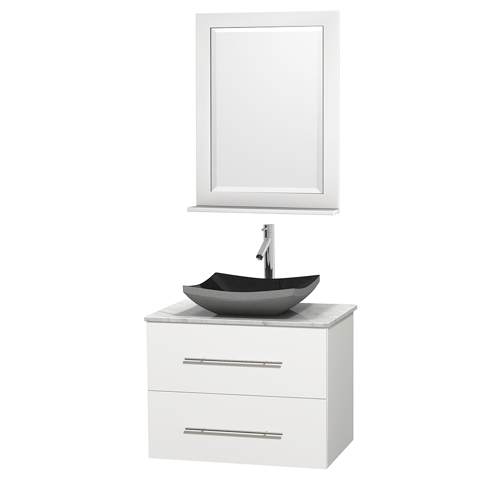 Bathroom | Wyndham | Granite | Marble | Vanity | Mirror | Single | White | Black