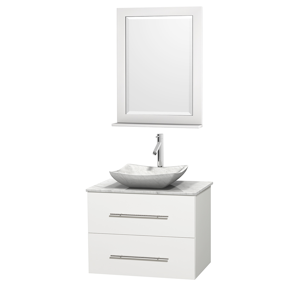 Bathroom | Wyndham | Marble | Vanity | Mirror | Single | White
