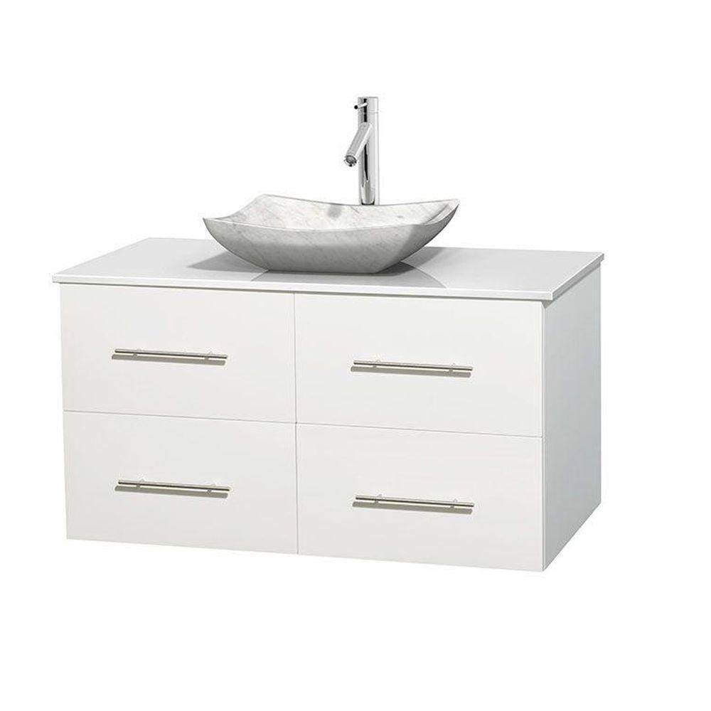 Single Bathroom Vanity White Stone Countertop White Marble Sink