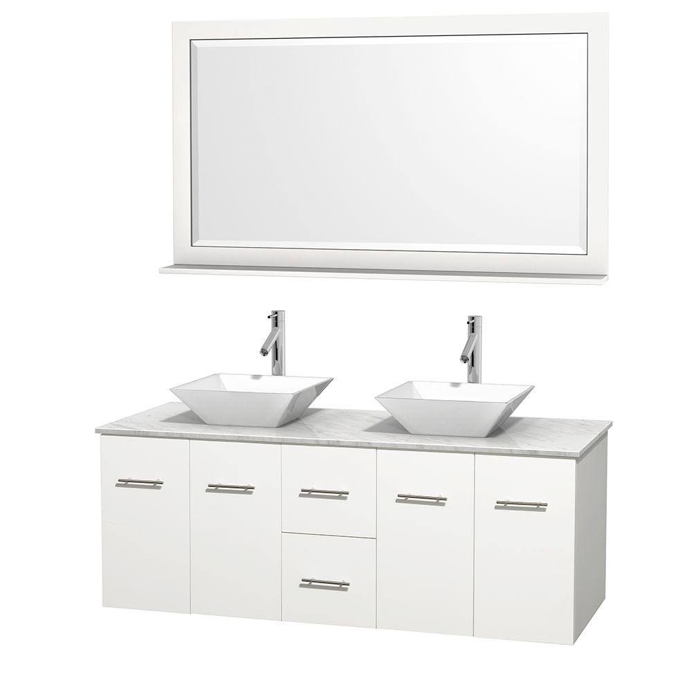 Porcelain | Bathroom | Wyndham | Marble | Vanity | Mirror | Double | White