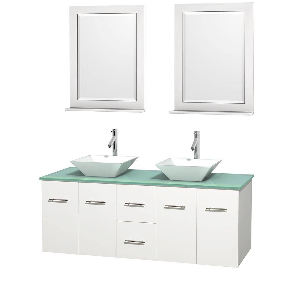 Porcelain | Bathroom | Wyndham | Vanity | Mirror | Double | Glass | Green | White