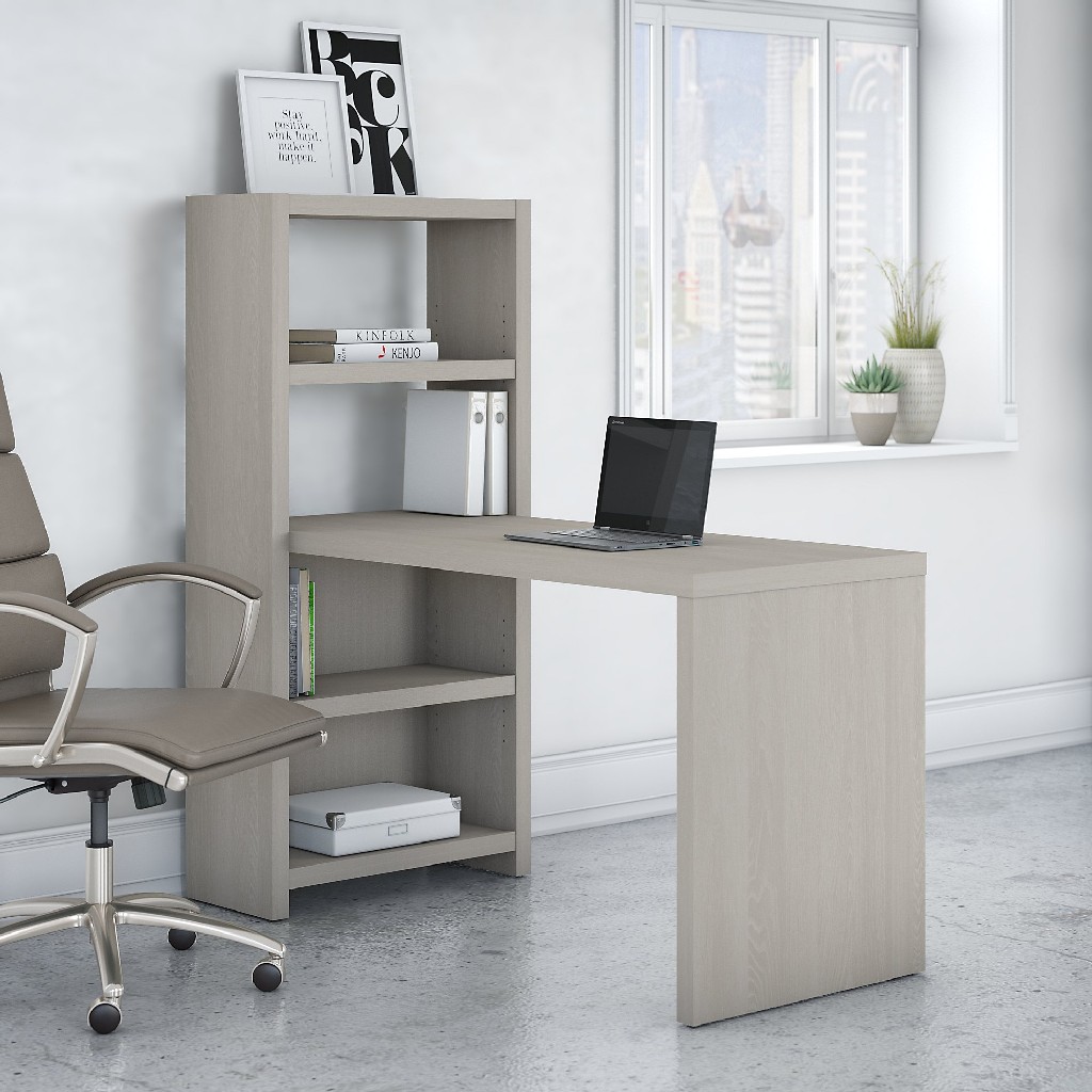 Office by kathy irelandÂ® Echo 56W Bookcase Desk in Gray Sand - Bush Furniture KI60207-03