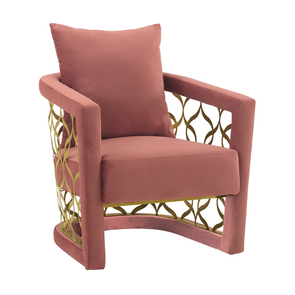 Corelli Blush Fabric Upholstered Accent Chair with Brushed Gold Legs - Armen Living LCCLCHBLUSH