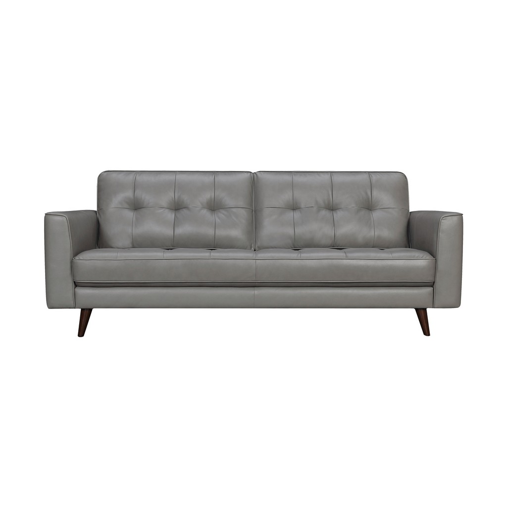 Daeson 86&quot; Mid-Century Modern Grey Genuine Leather Square Arm Sofa - Armen Living LCDA3GR