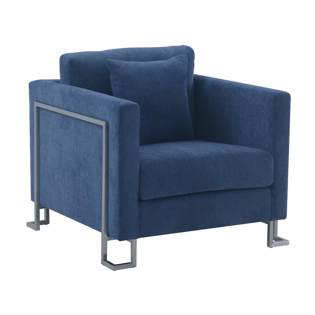 Heritage Blue Fabric Upholstered Accent Chair with Brushed Stainless Steel Legs - Armen Living LCHT1BLUE