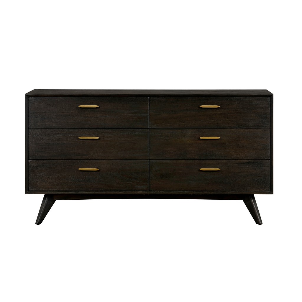 Baly Acacia Mid-Century 6 Drawer Dresser - Armen Living LCLFDRBR Image
