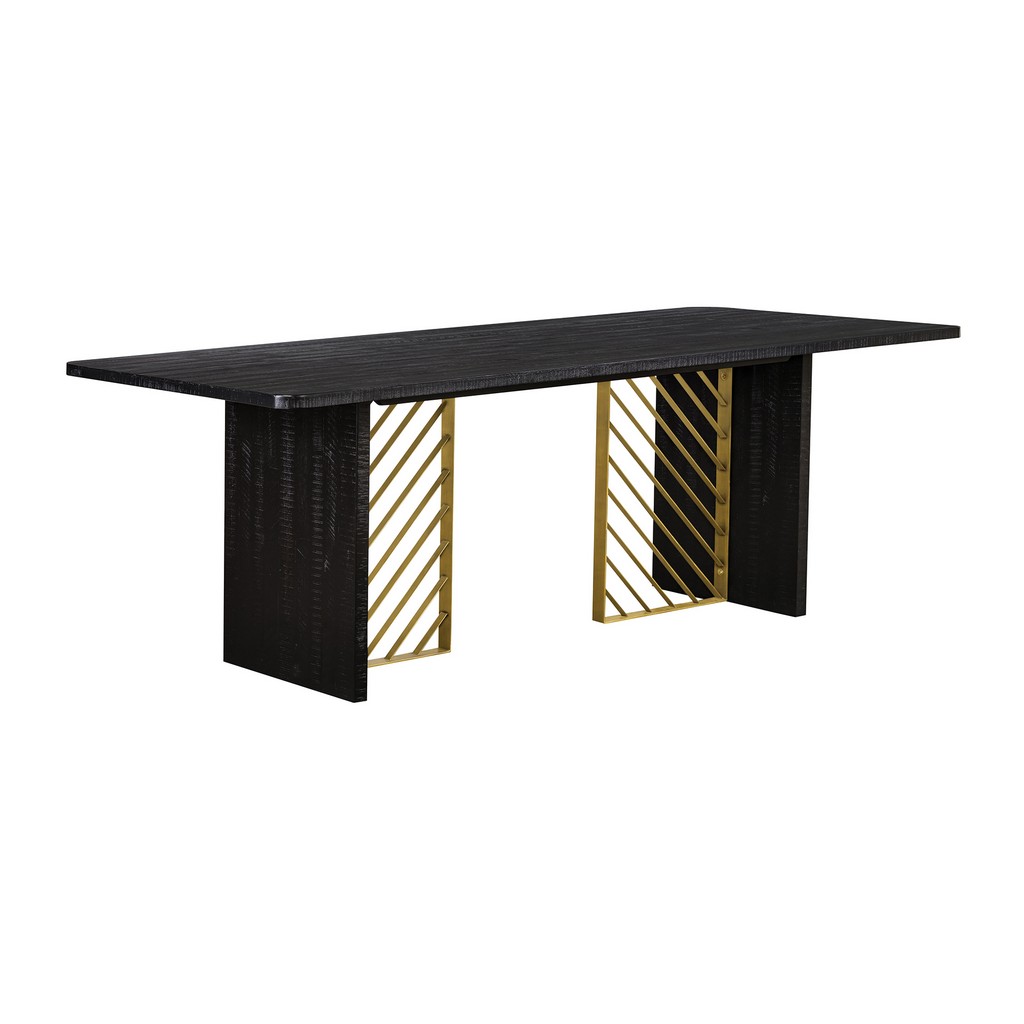 Wood Dining Table Brass Accent