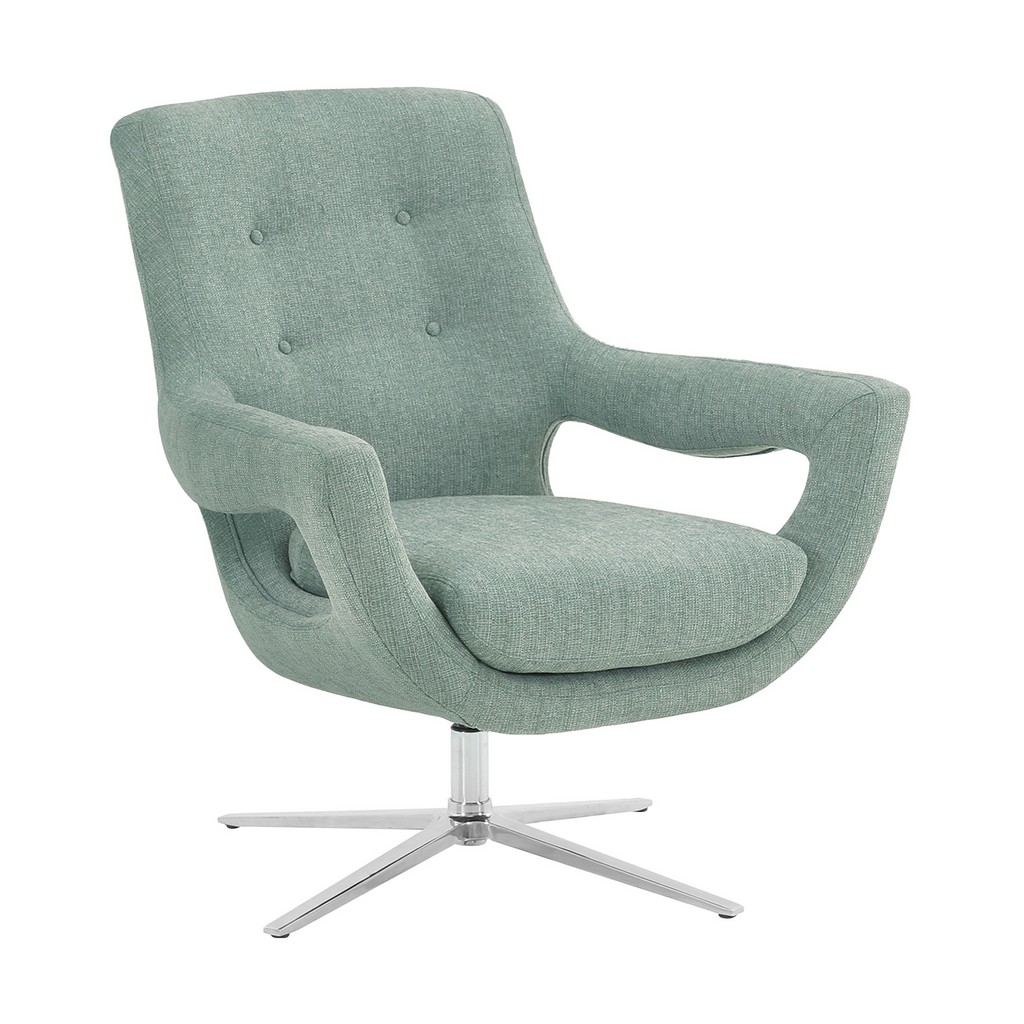 Quinn Contemporary Adjustable Swivel Accent Chair in Polished Steel Finish with Spa Blue Fabric - Armen Living LCQUCHSB