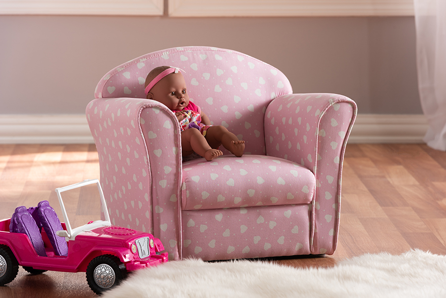 Baxton Studio Erica Modern & Contemporary Pink & White Heart Patterned Fabric Upholstered Kids Armchair - Wholesale Interiors Ld-20832-pink-cc