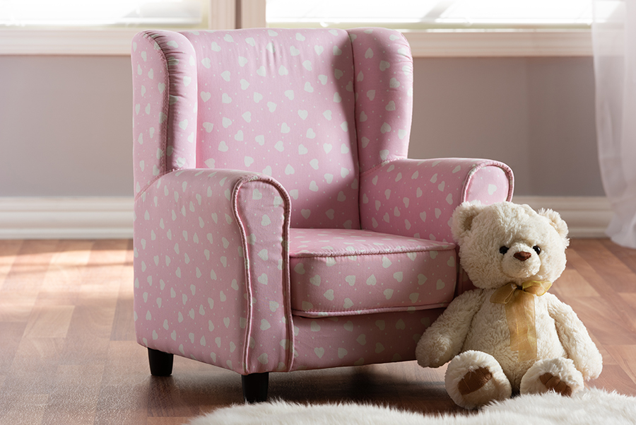 Baxton Studio Selina Modern & Contemporary Pink & White Heart Patterned Fabric Upholstered Kids Armchair - Wholesale Interiors Ld2116-light Pink-cc