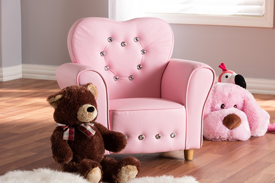 Baxton Studio Mabel Modern & Contemporary Pink Faux Leather Kids Armchair - Wholesale Interiors Ld2185-pink-cc
