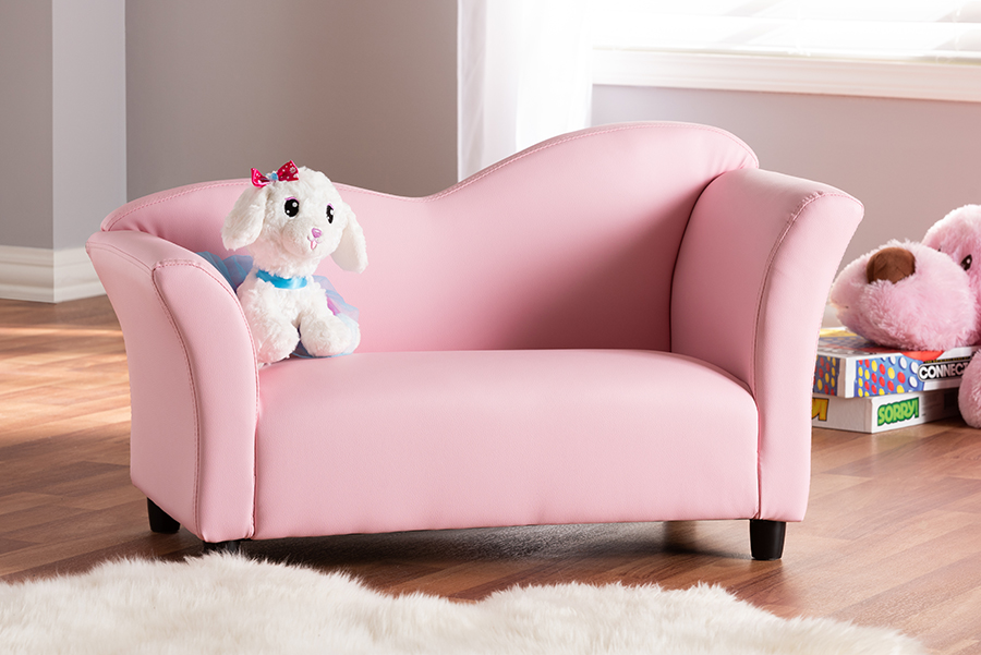 Baxton Studio Felice Modern & Contemporary Pink Faux Leather Kids 2-seater Loveseat - Wholesale Interiors Ld2192-pink-ls