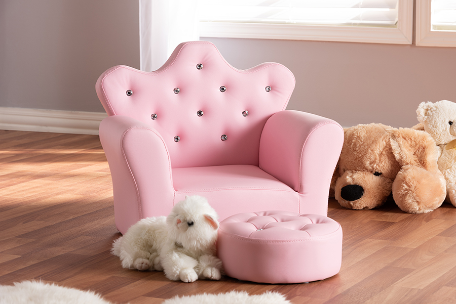 Baxton Studio Ava Modern & Contemporary Pink Faux Leather 2-piece Kids Armchair & Footrest Set - Wholesale Interiors Ld2210-pink-cc