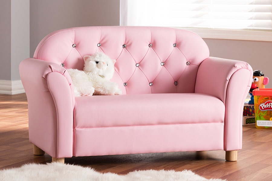 Baxton Studio Gemma Modern & Contemporary Pink Faux Leather 2-seater Kids Loveseat - Wholesale Interiors Ld2212-pink-ls