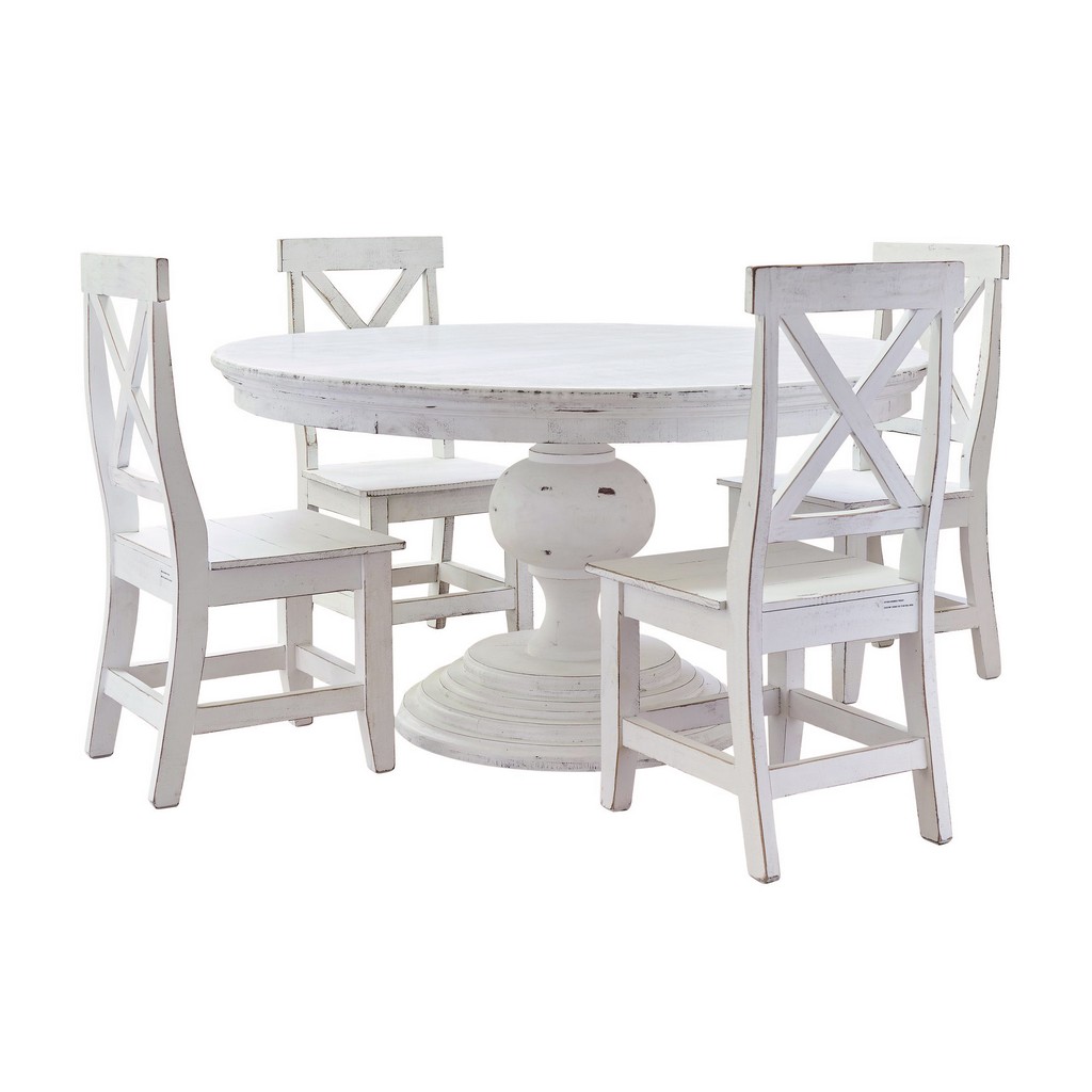 Brixton Calinda Dining 5PC Set With Table & Four Chairs in White - Picket House Furnishings M.22170.5PC