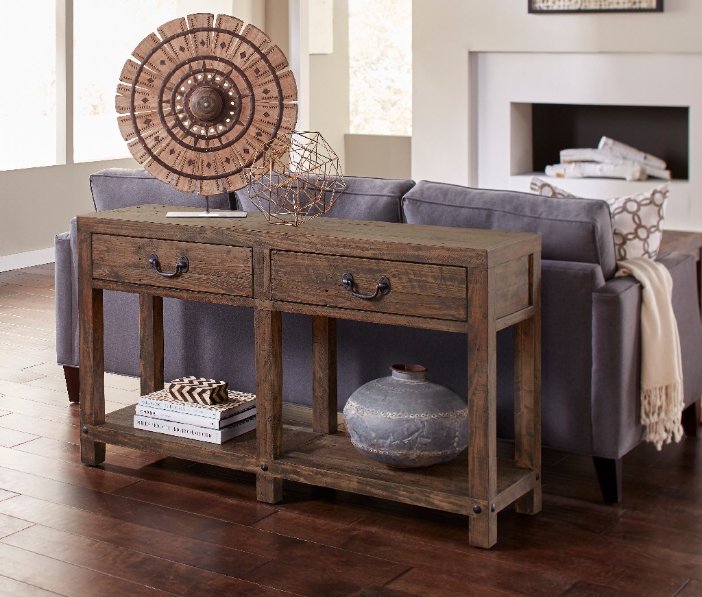 Picture of Craster Reclaimed Wood Console Table in Smoky Taupe - Modus 8S3923