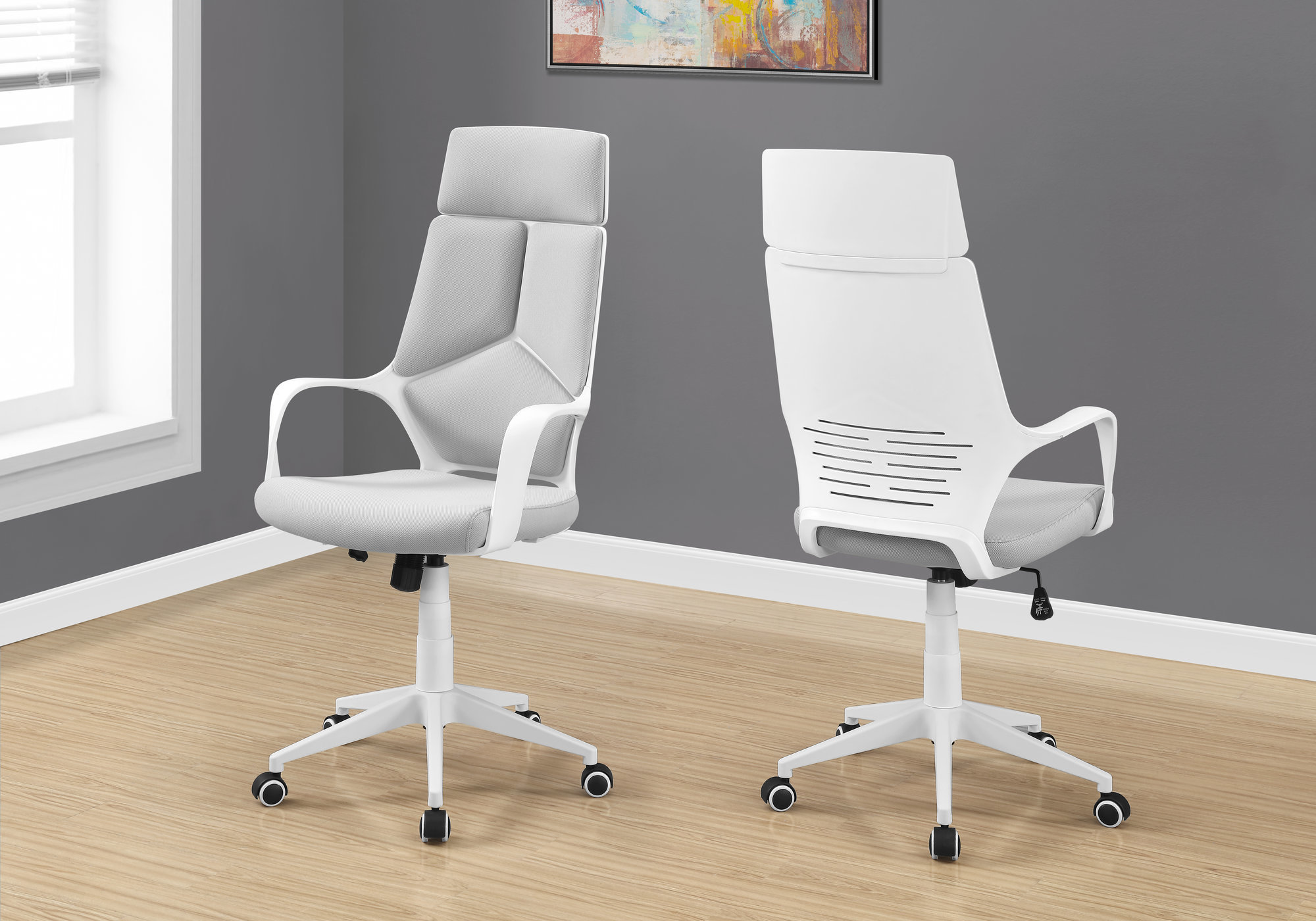Executive | Office | Fabric | Chair | White | Grey | Back | High