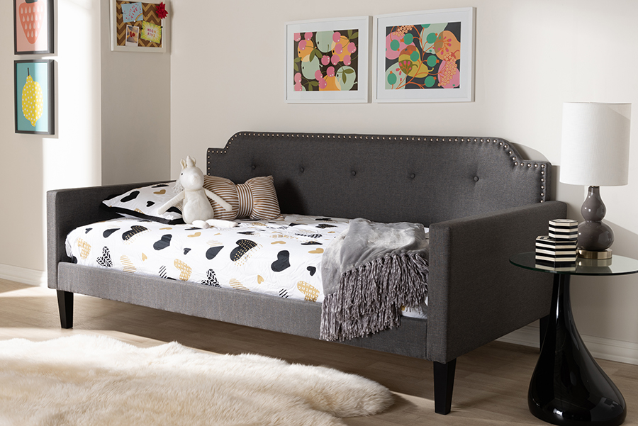 Baxton Studio Packer Modern and Contemporary Grey Fabric Upholstered Twin Size Sofa Daybed - 95-Packer-Grey-Daybed