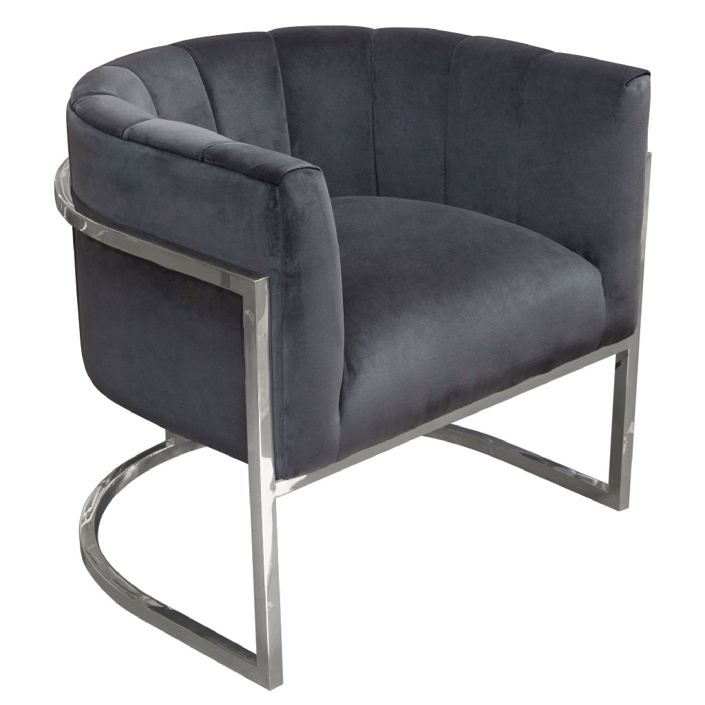 Pandora Accent Chair In Midnight Velvet With Stainless Steel Frame - Diamond Sofa Pandorachmn