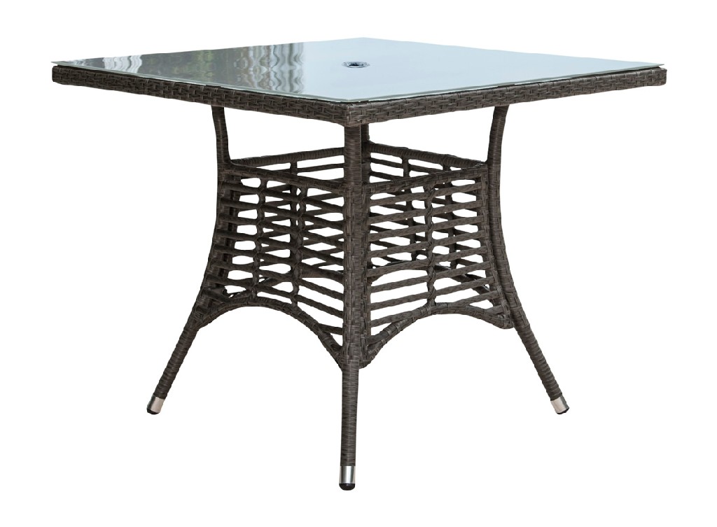 Square Dining Table Glass Hole Hospitality Rattan