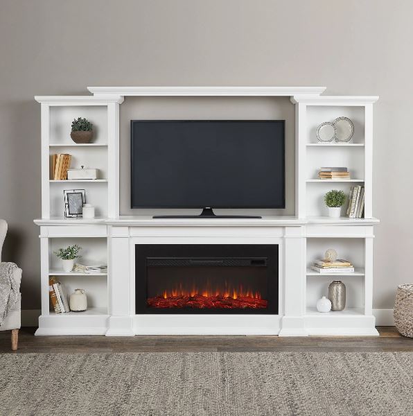 Electric Media Fireplace White Real Flame