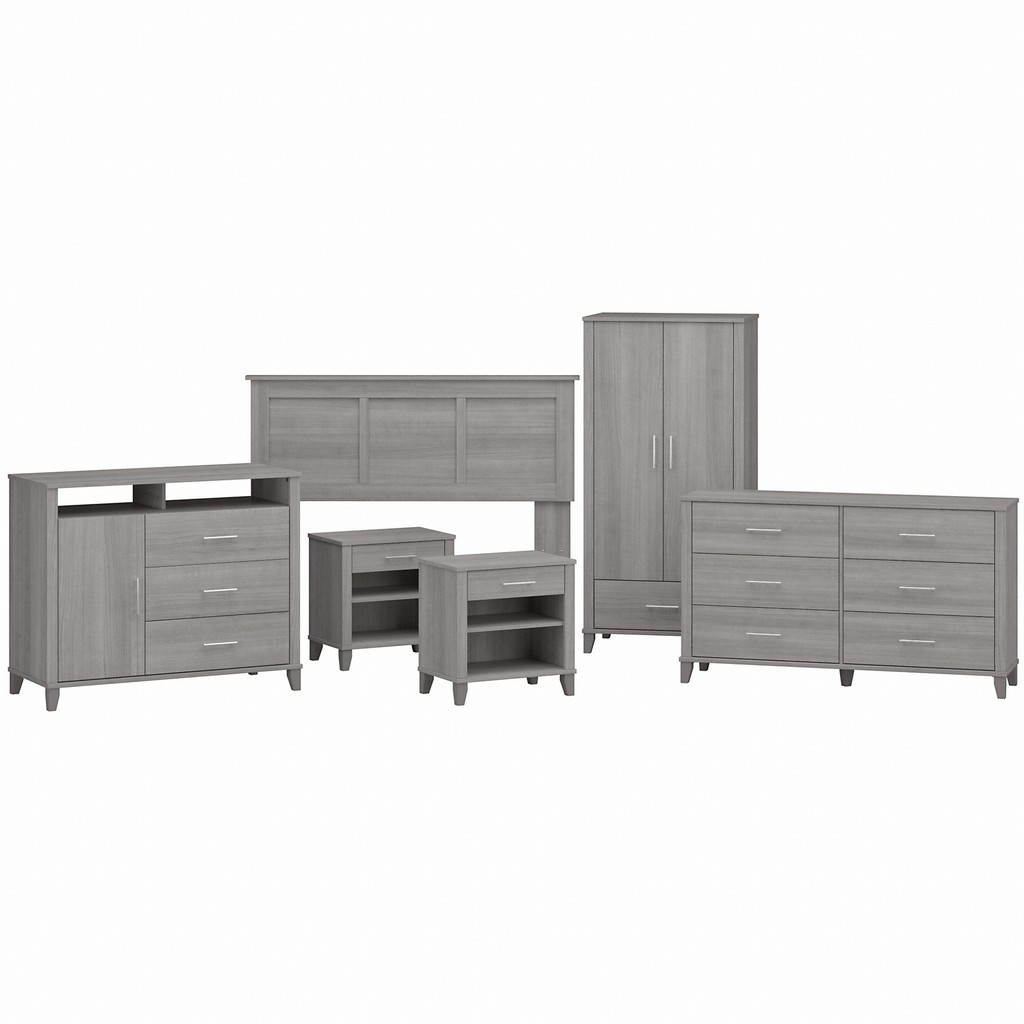 Bush Furniture Somerset 6 Piece Bedroom Set with Full/Queen Size Headboard and Storage in Platinum Gray - Bush Business Furniture SET037PG