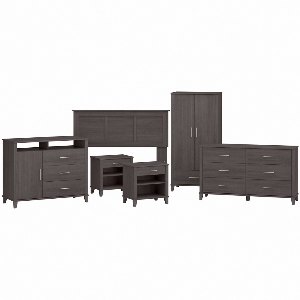 Bush Furniture Somerset 6 Piece Bedroom Set with Full/Queen Size Headboard and Storage in Storm Gray - Bush Business Furniture SET037SG