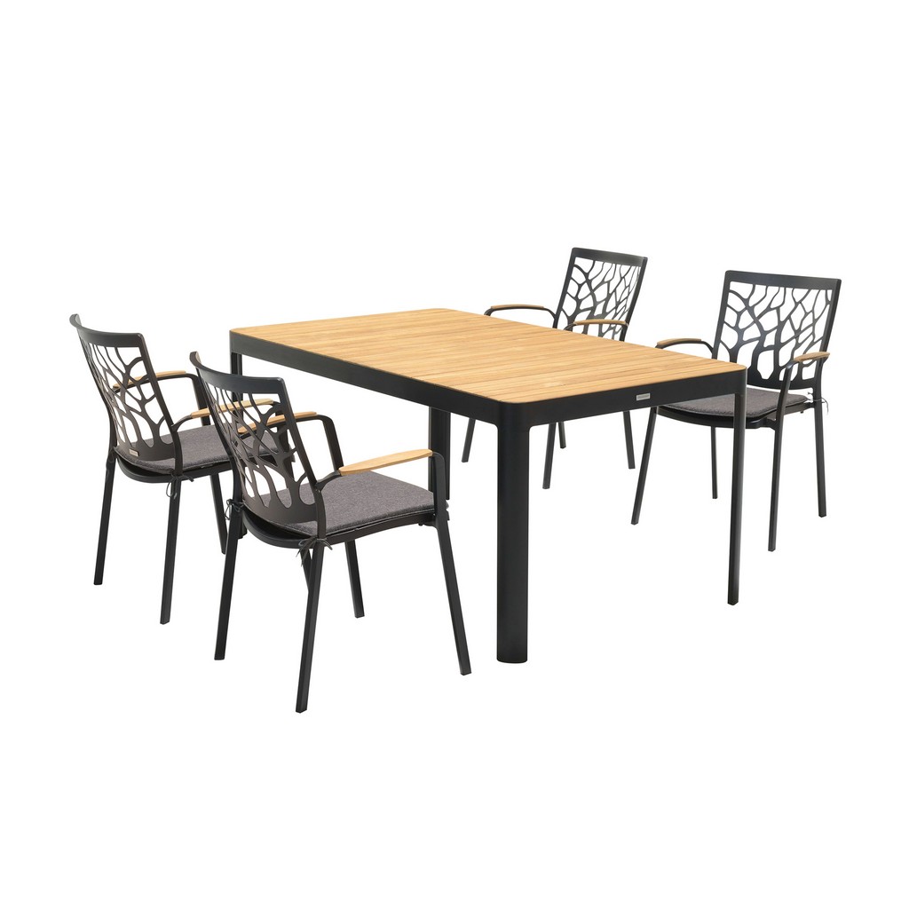 Outdoor Dining Table Set Teak Wood Accent Top Armen