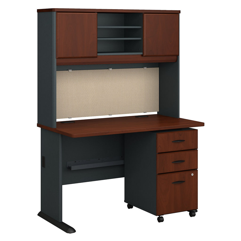 Series A 48w Desk W/ Hutch & Mobile File Cabinet In Hansen Cherry & Galaxy - Bush Furniture Sra049hcsu