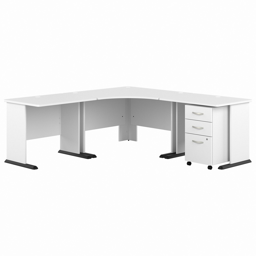 Bush Business Furniture Studio A 83W Large Corner Desk with 3 Drawer Mobile File Cabinet in White - Bush Business Furniture STA003WHSU