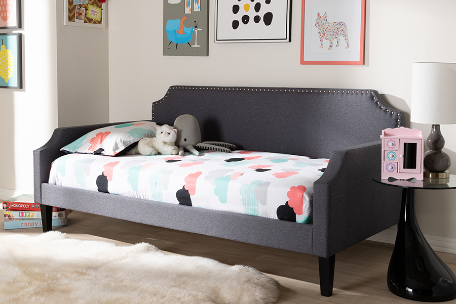 Baxton Studio Walden Modern and Contemporary Grey Fabric Upholstered Twin Size Sofa Daybed - 95-Walden-Grey-Daybed
